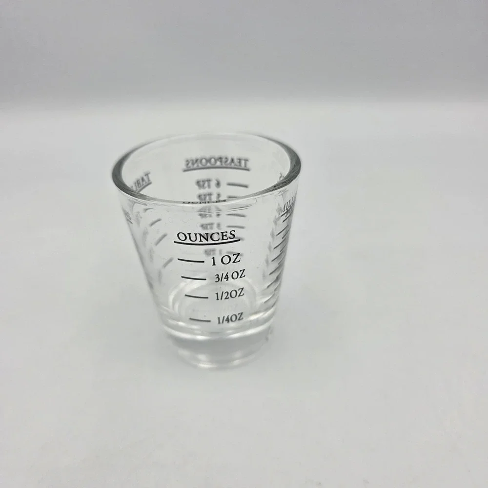 Measure Heavy Clear Shot Glass Black Measurement Markings Tbs. Tsp. ml. oz.
